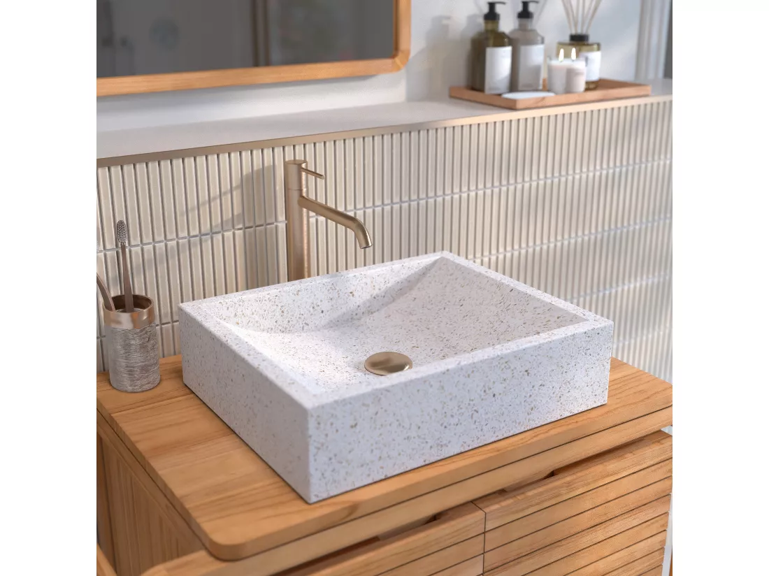 Vasque rectangulaire en terrazzo blanc - Lyséa
