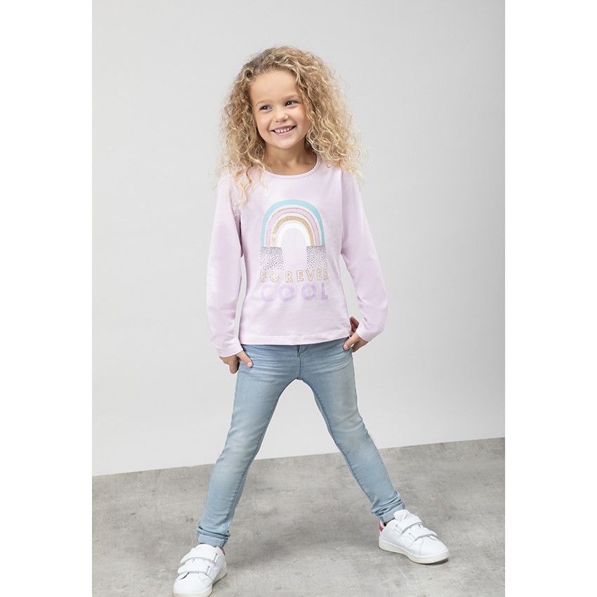 T-shirt manches longues en coton pour fille à print fantaisie - Lilas