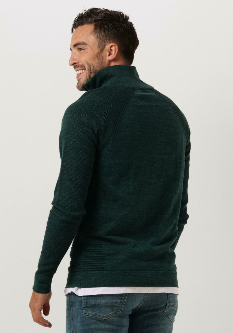 CAST IRON groene cast iron trui half zip collar cotton heather plated half zip