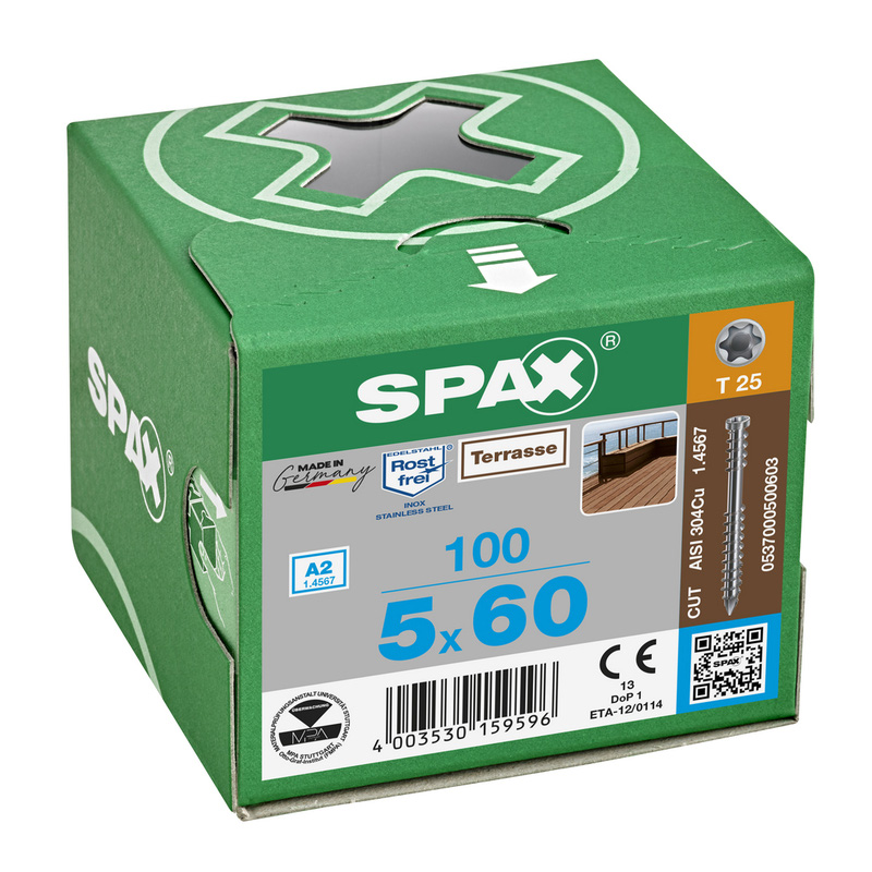 Spax vlonderschroeven T-STAR plus platkop RVS 5x60mm TX20