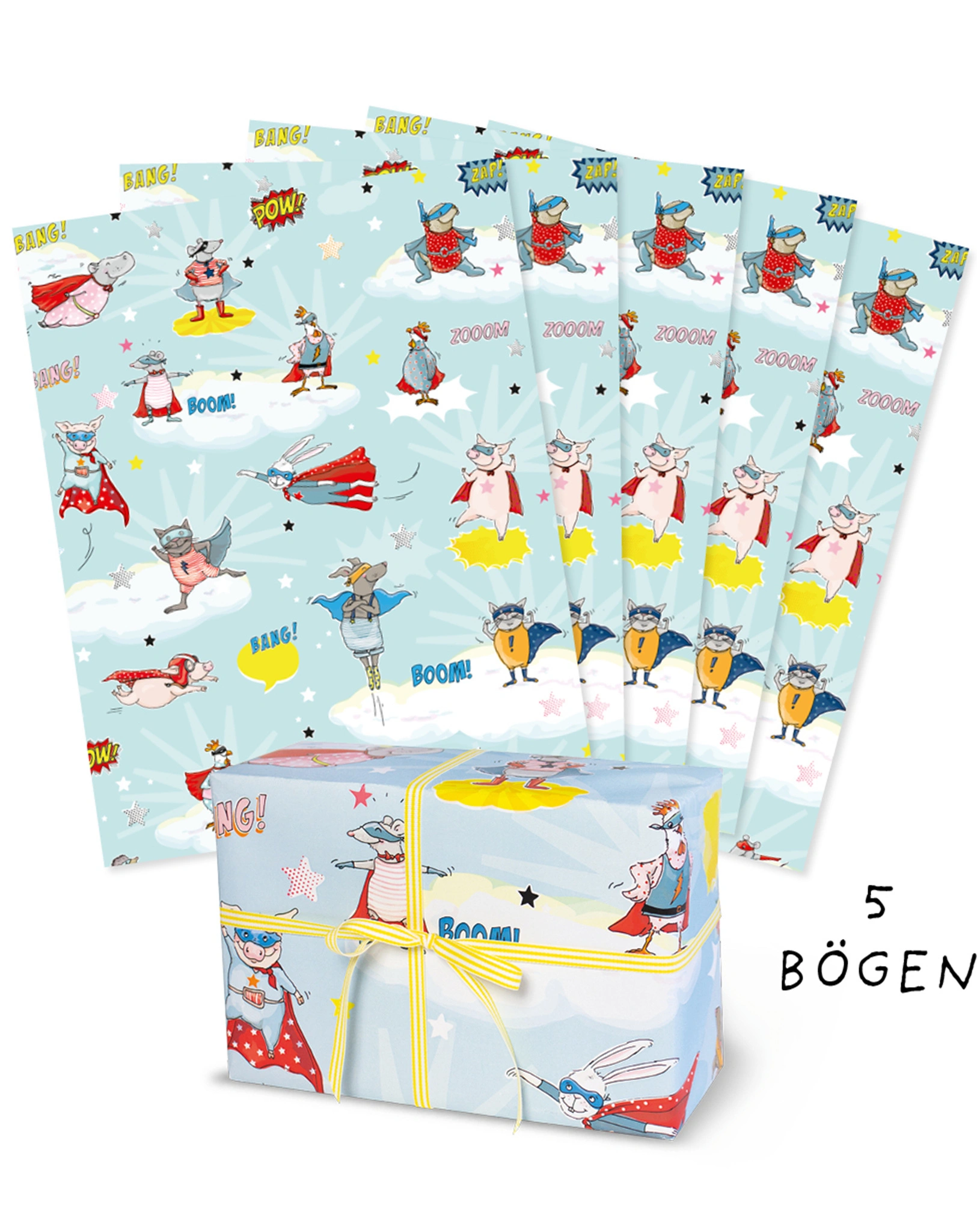Geschenkpapier SUPERHELDEN (67x49cm) 5er-Set