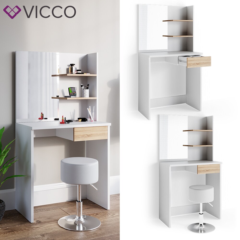 VICCO Schminktisch DEKOS Frisiertisch Kommode Kosmetiktisch Weiß Eiche Hocker