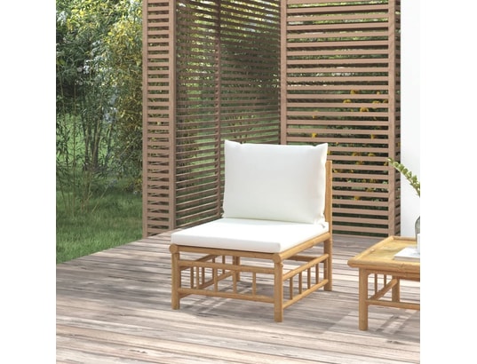 VIDAXL - Canapé central de jardin avec coussins blanc crème bambou