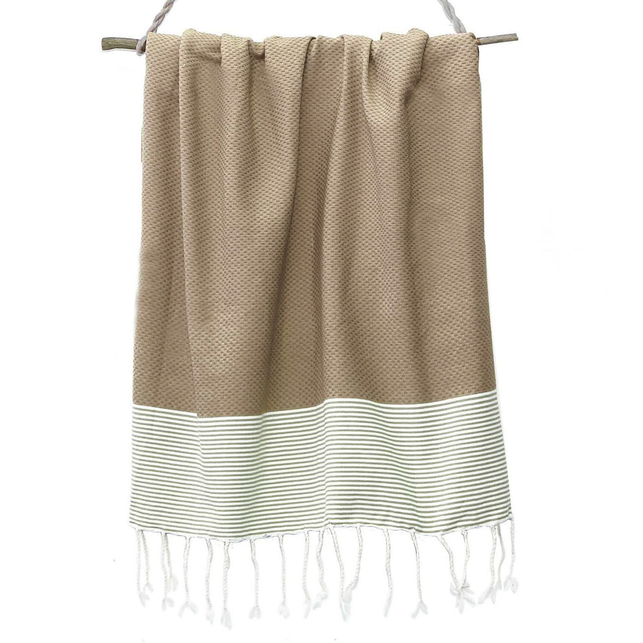 Febronie Fouta Nid d'Abeille Ibiza taupe clair/blanc - 100x200 cm