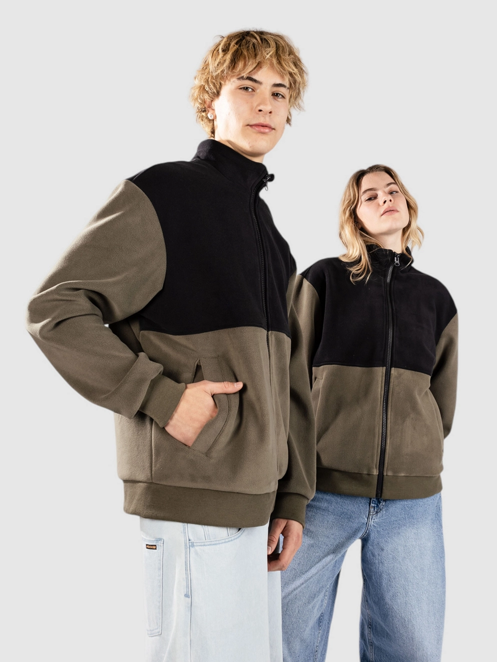 Urban Classics Colour Block Polar Fleece Fleece Jacket black/olive