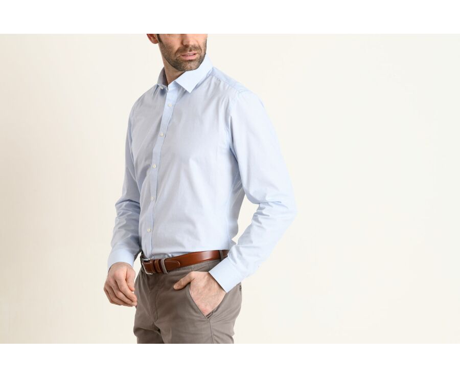 Chemise coton blanche imprimée motifs bleus - Col français - VALÉRIEN