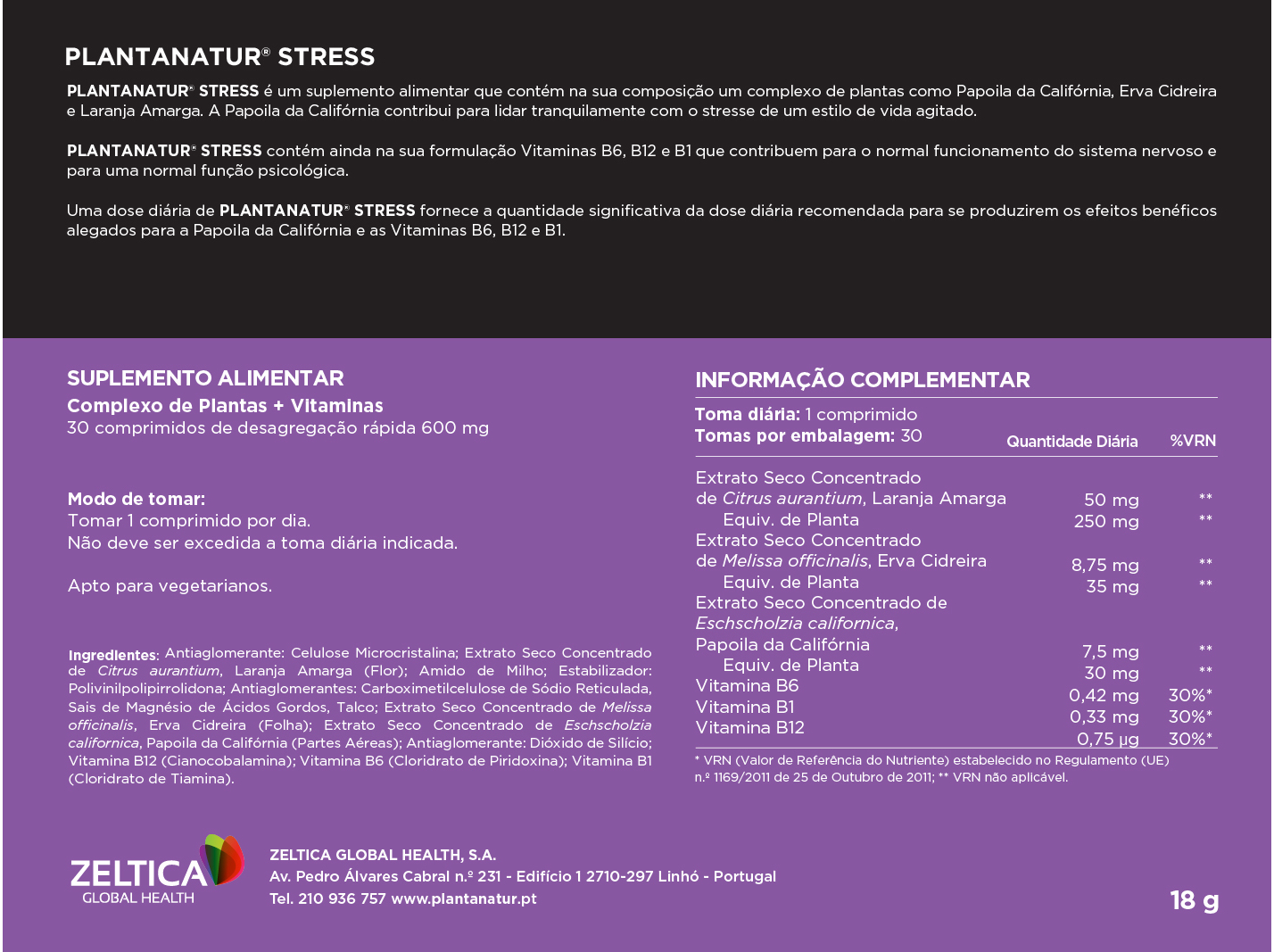 SUPLEMENTO PLANTANATUR STRESS 30 COMP