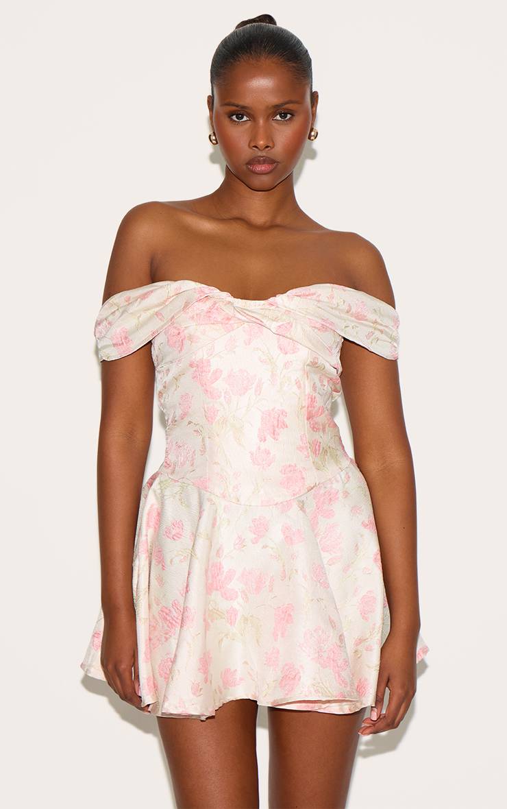 Rose Robe Droite Jacquard À Épaules Dénudées