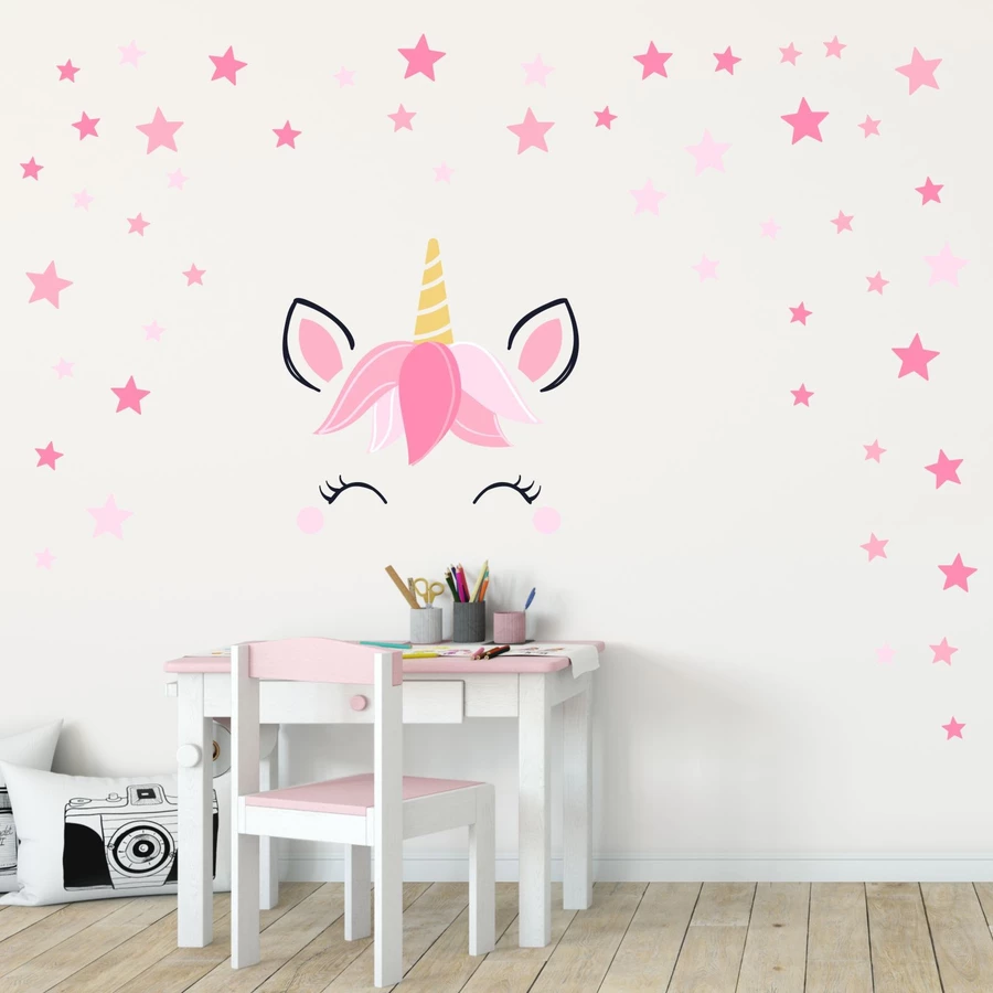 Nikima Wandtattoo 144 Einhorn Sleepy Eyes Sterne rosa pink in 6 vers. Größen rosa
