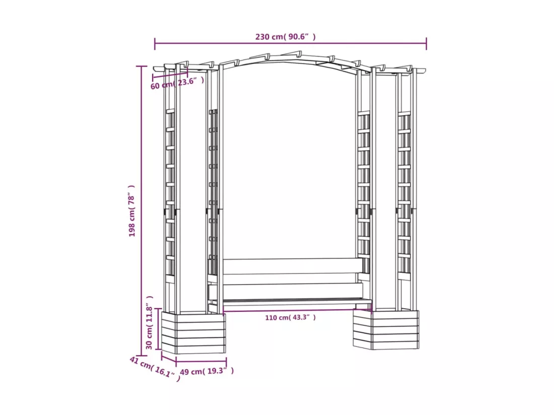 Pergola de jardin avec banc et jardinières Bois de pin imprégné