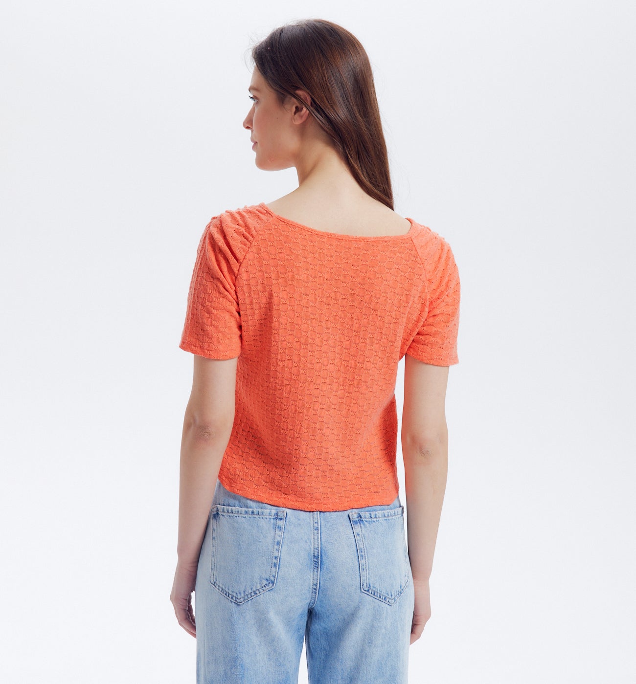 Top en maille ajourée Femme - Pêche
