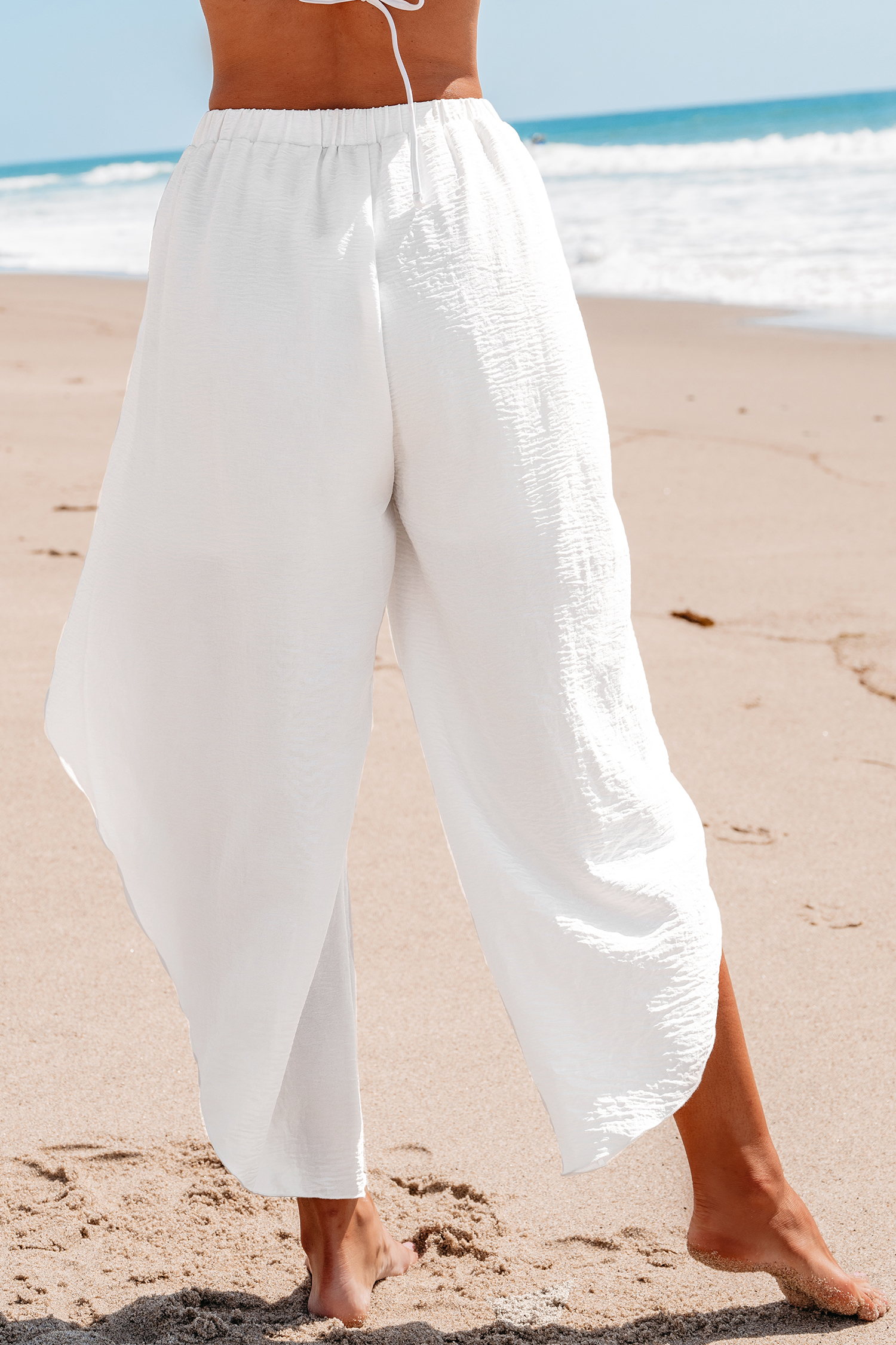 Pantalon à volants fendus asymétriques blanc