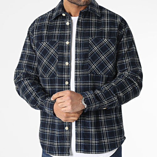 Surchemise Velours A Carreaux Loose Finn Bleu Marine