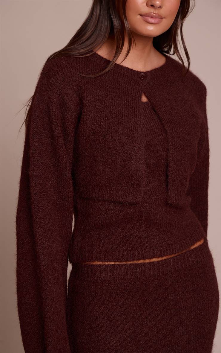 Marron Cardigan Court En Maille Extrêmement Raccourci