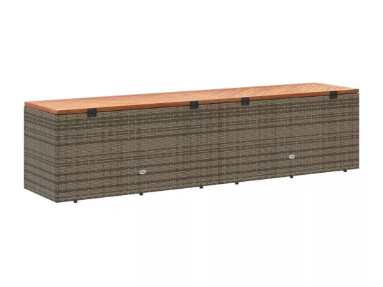 Boîte de rangement de jardin gris résine tressée bois d'acacia