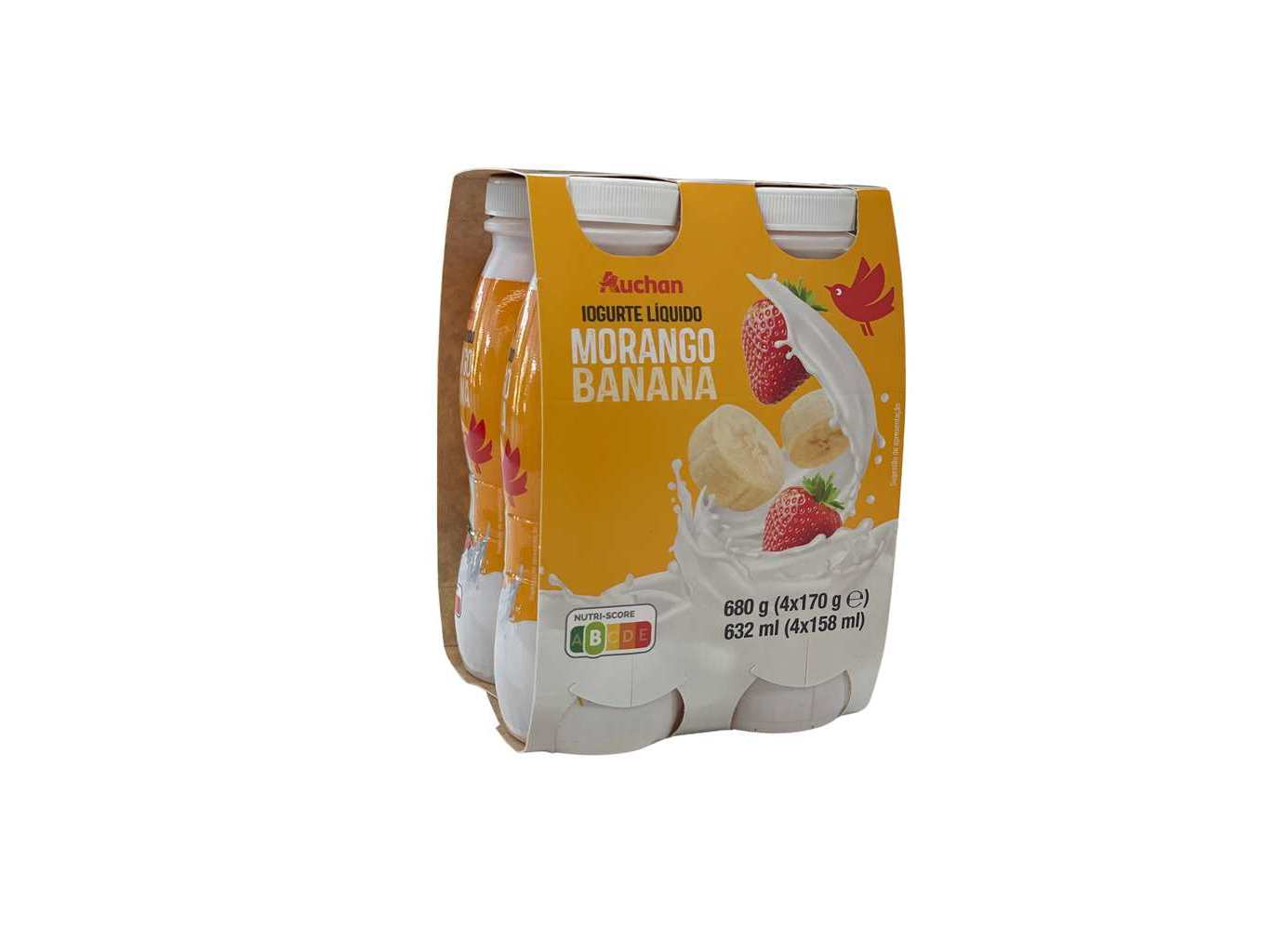 IOGURTE AUCHAN LÍQUIDO BANANA E MORANGO 4X170G