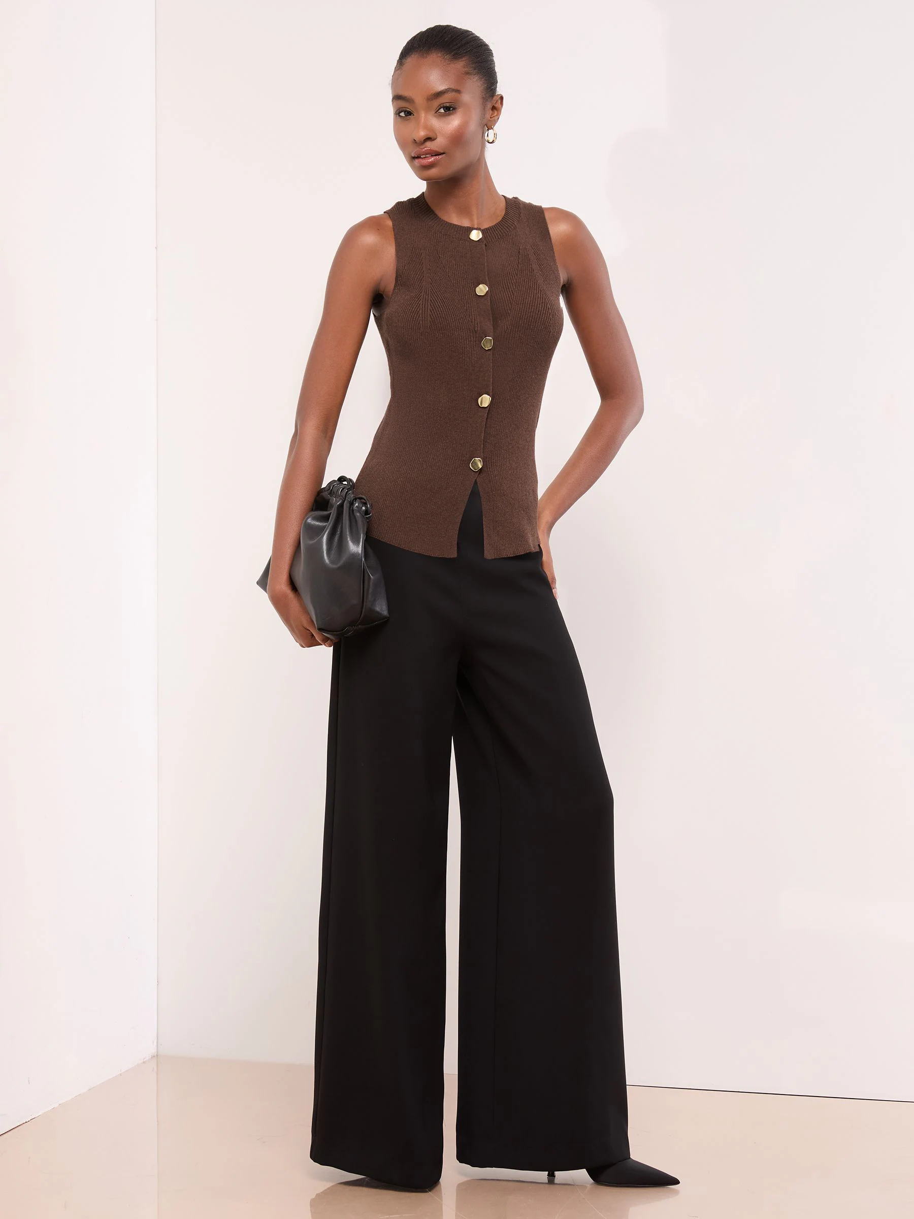 Chocoladebruin - Lipsy Lange gebreide mouwloze gilet