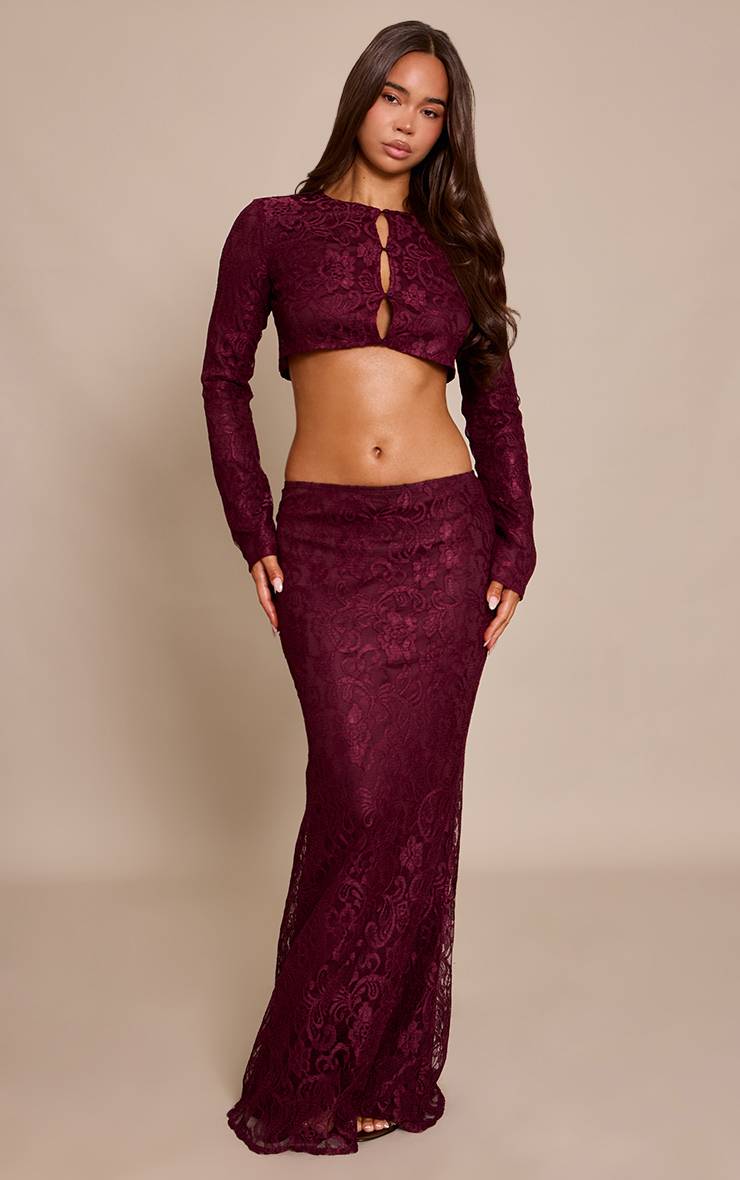 Prune Ensemble Top Court En Dentelle À Manches Longues Et Boutons