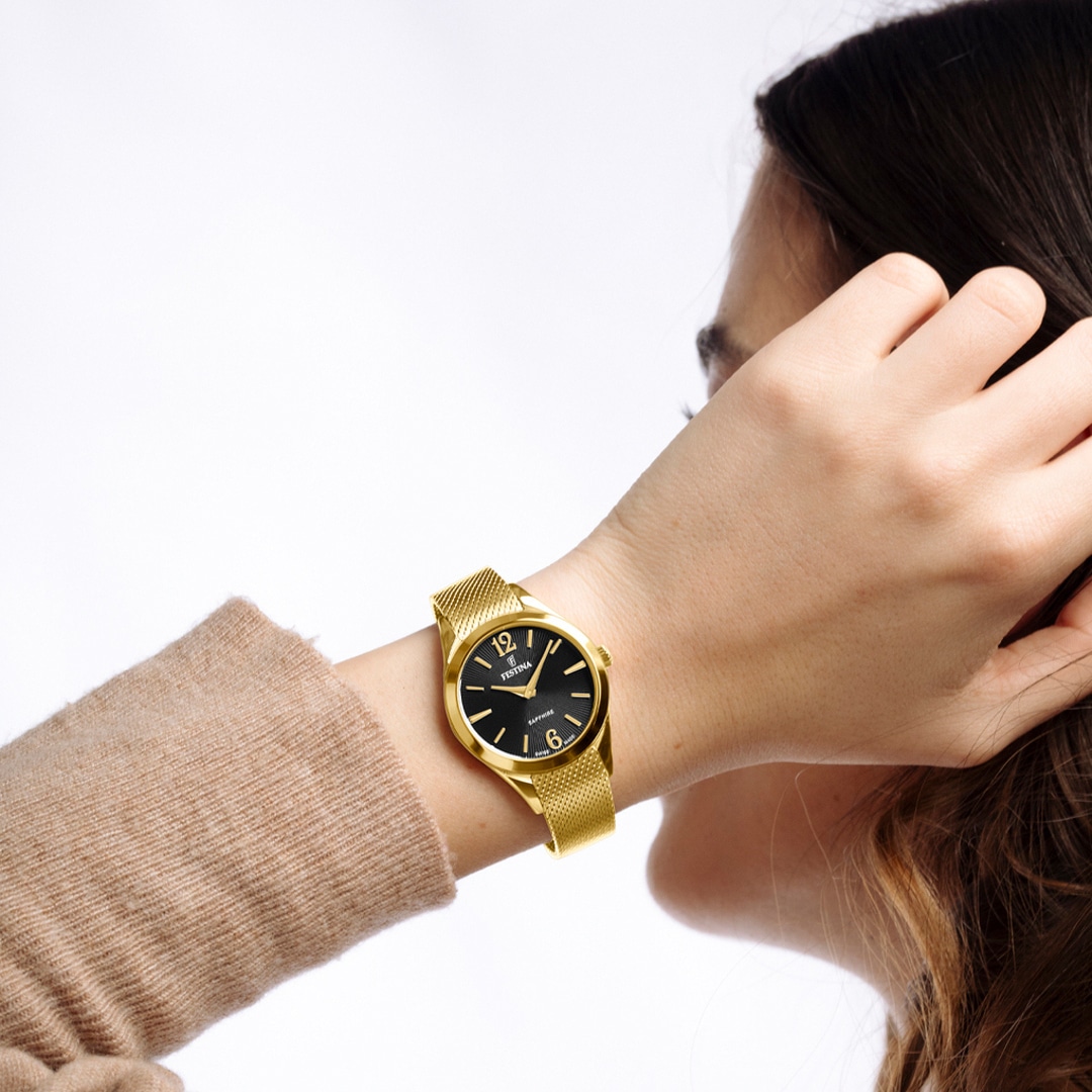 Festina Swiss Grace Goldig / Schwarz 32mm