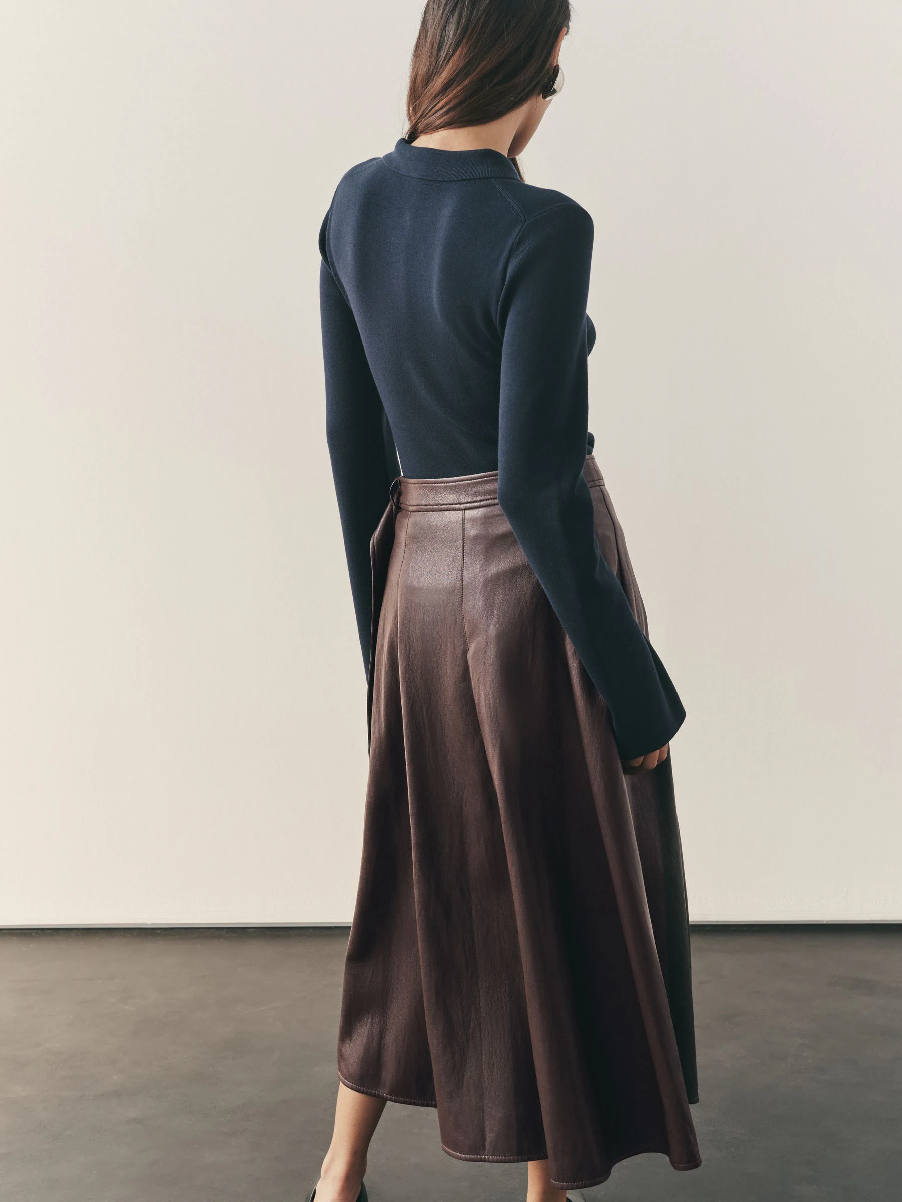 Nothing Ordinary Faux Leather Wrap Midi Kilt Skirt