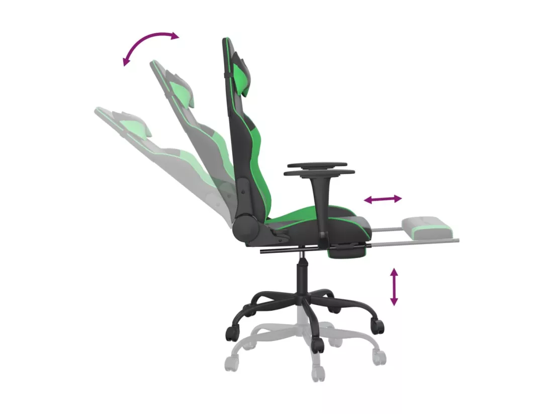 Chaise de jeu de massage et repose-pied Noir et vert Similicuir