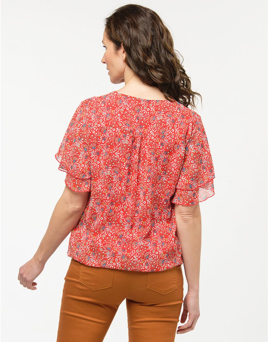 Blouse volantée rouge