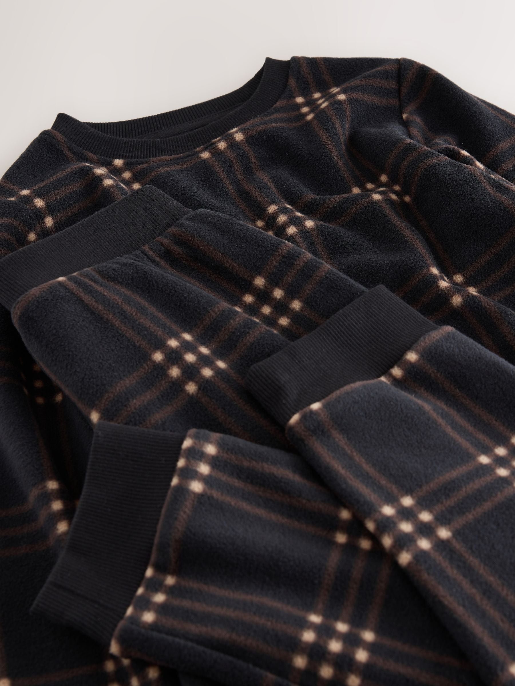 Zwart/ecru geruit - Enkele behaaglijke fleece pyjama (3 - 16 jr)