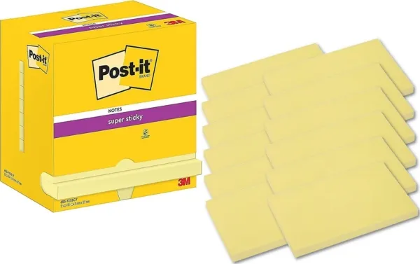 Post-it® Super Sticky Notes Canary Yellow™, 12 blokke, 76 mm x 127 mm