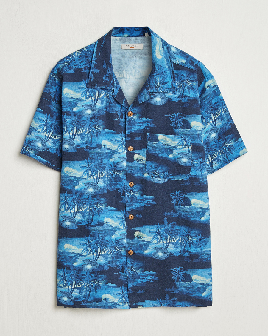 Nudie Jeans Arvid Pearls Hawaii Shirt Blueberry