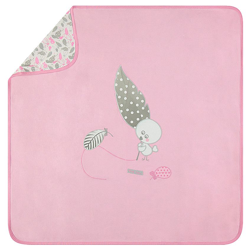 Couverture en jersey avec personnage brodé et motifs printés - Rose