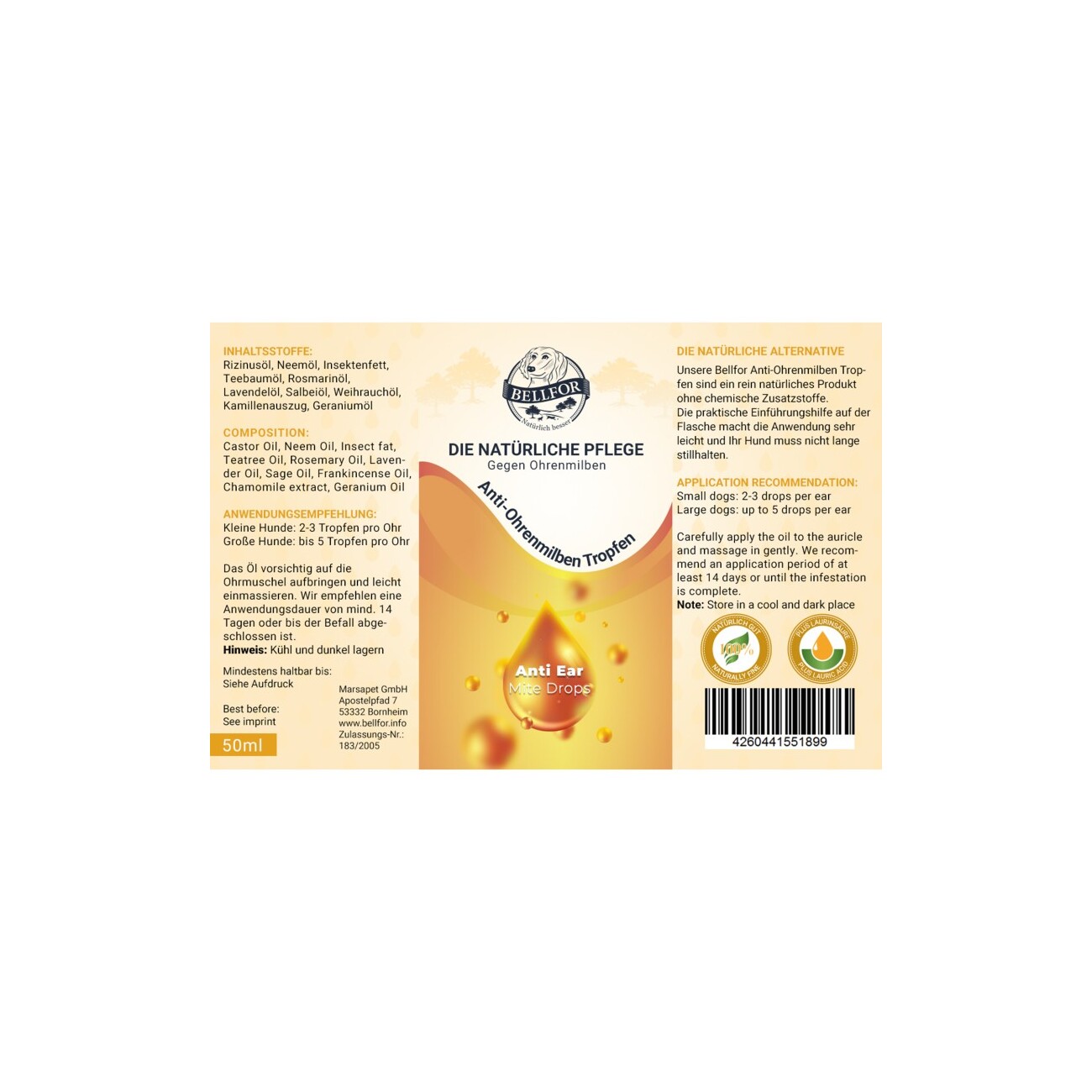 Bellfor Ohrmilben Tropfen für Hunde - 50 ml