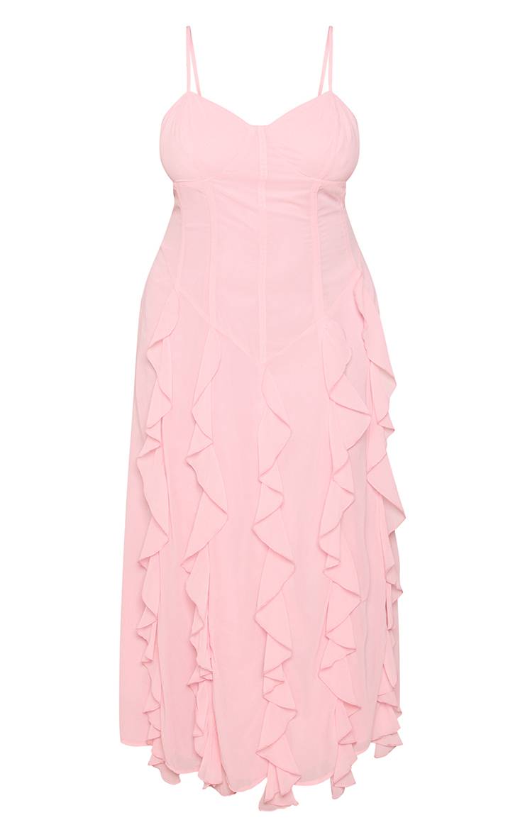 Rose Robe Longue À Détails Volantés Grande Taille