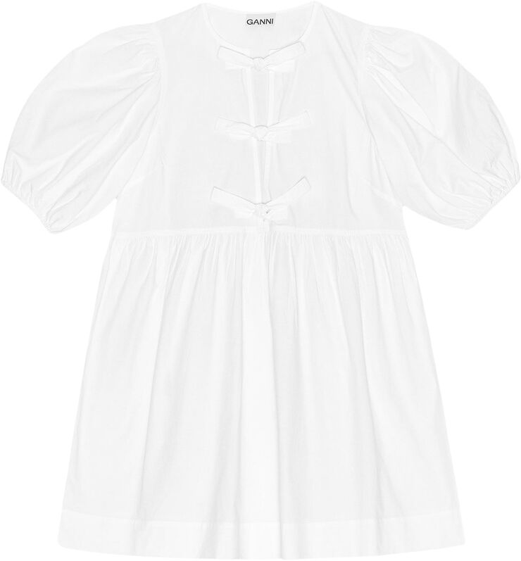 Ganni Cotton Poplin Tie String Mini Dress Bright white