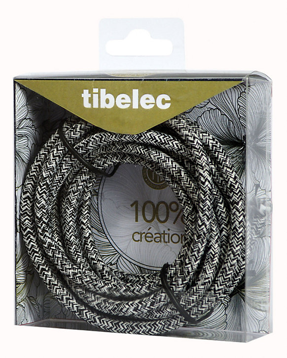 Câble tissu 3m gris chiné brut Tibelec