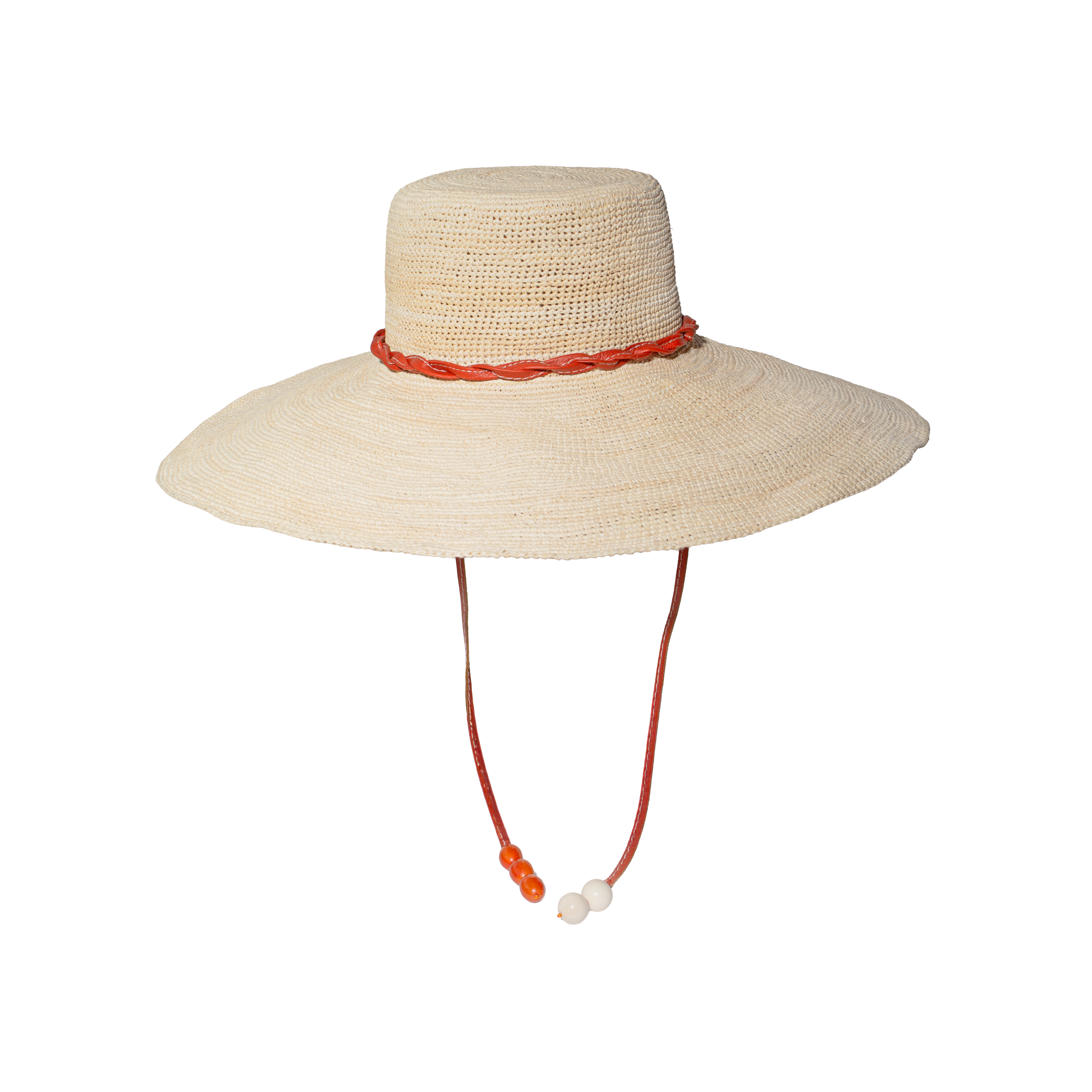 Chapeau hippie au crochet à bord extra long avec tresse en cuir