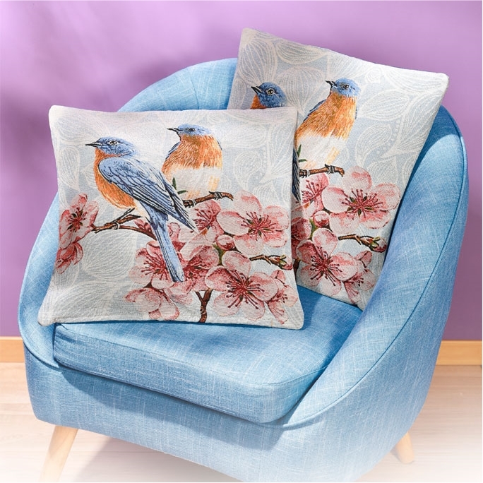 Lot de 2 housses coussin oiseau bleu