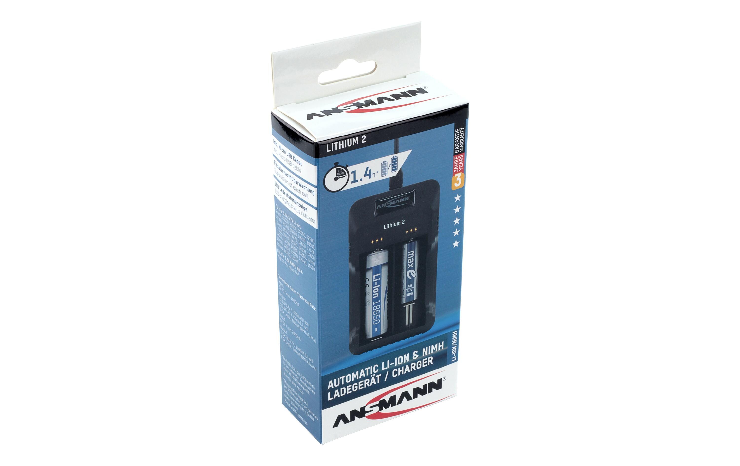 Ladegerät Lithium 2 USB-CLadegerät für 1-2 Li-Ion Akkus oder 1-2 NiMH Akkus