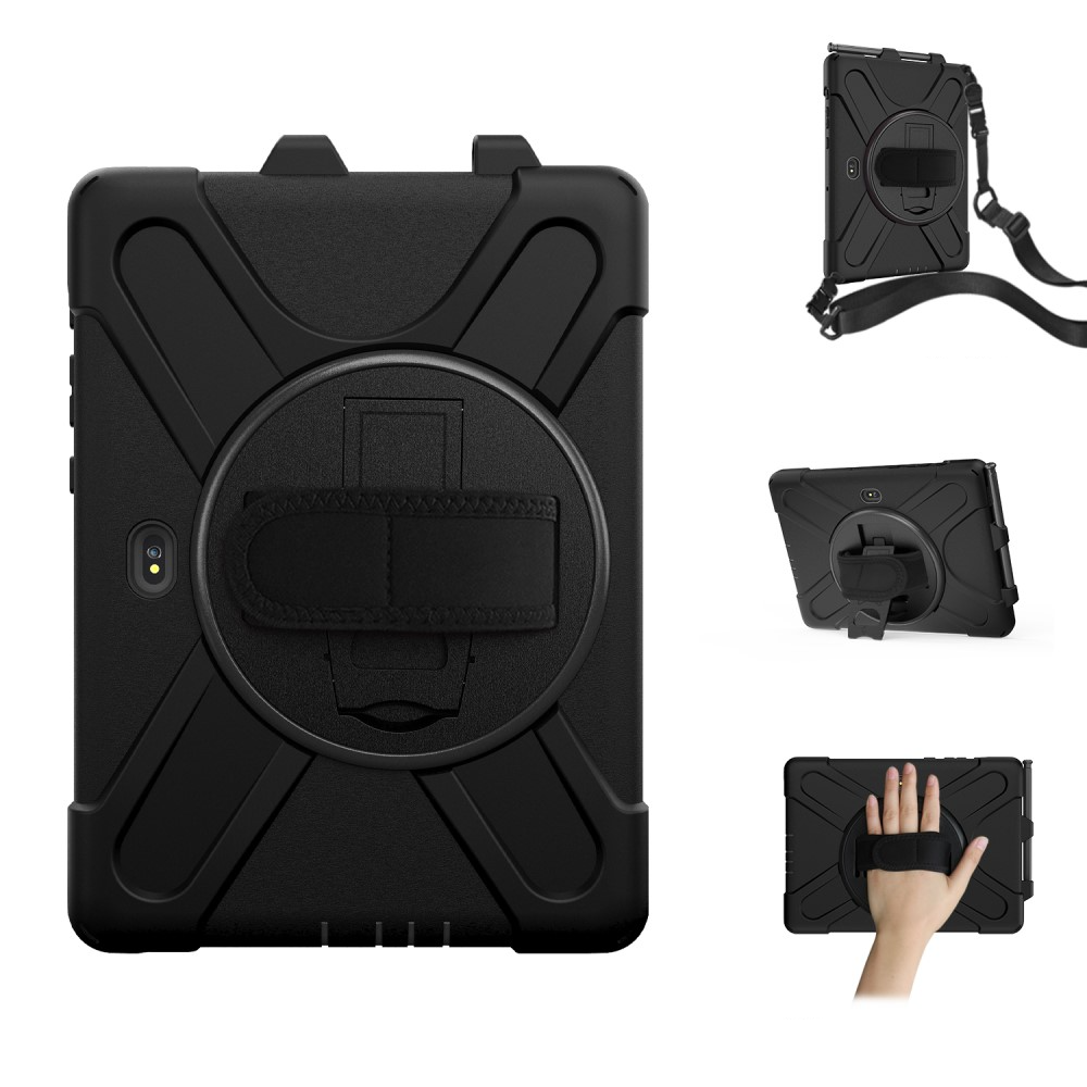 Samsung Galaxy Tab Active4 Pro Hybrid Outdoor Case Hülle Handschlaufe   Schultergurt - Schwarz