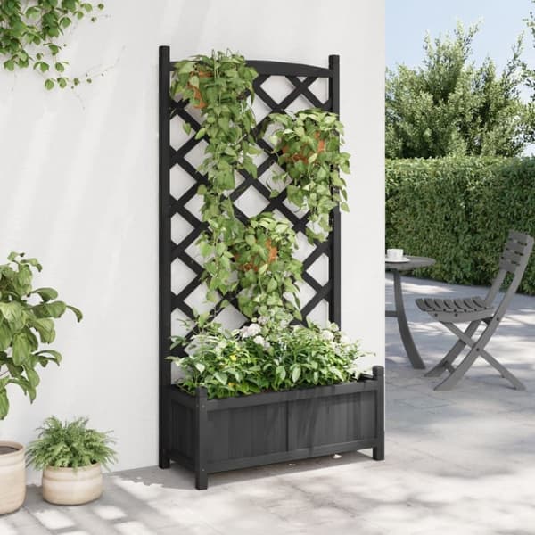 vidaXL Plantekasse med espalier svart heltre gran