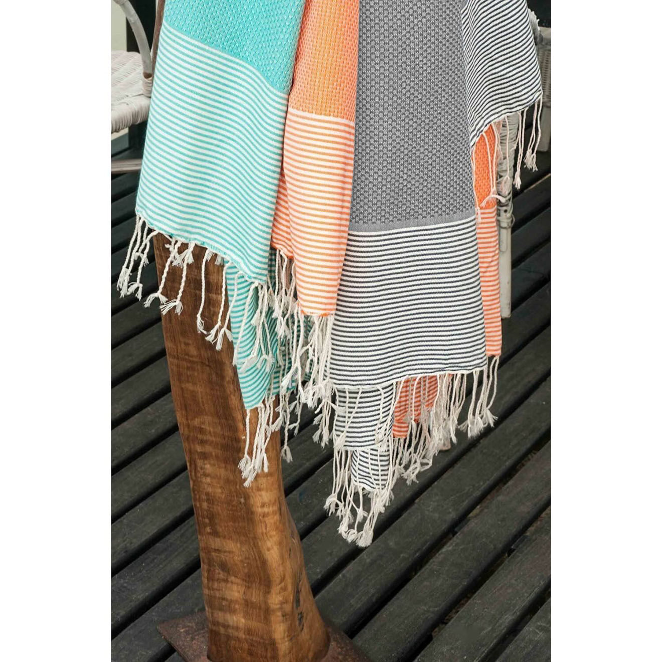 Febronie Fouta Nid d'Abeille Ibiza gris moyen/blanc - 100x200 cm