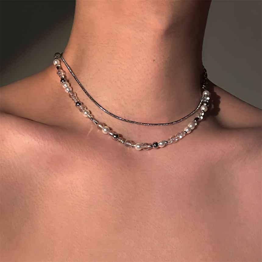 Lilafey - Ketting van roestvrij staal met gelaagde imitatieparels