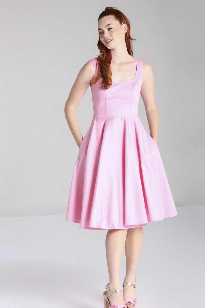 Heidi Dress Pink | Hell Bunny Robe mi-longue
