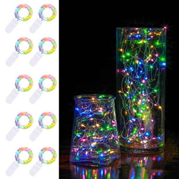 10-pack 1m Mini LED Light Loop Battery Operated Multicolored
