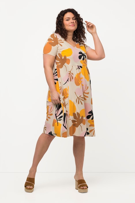 Jerseykleid, A-Linie, V-Ausschnitt, Halbarm, Biobaumwolle