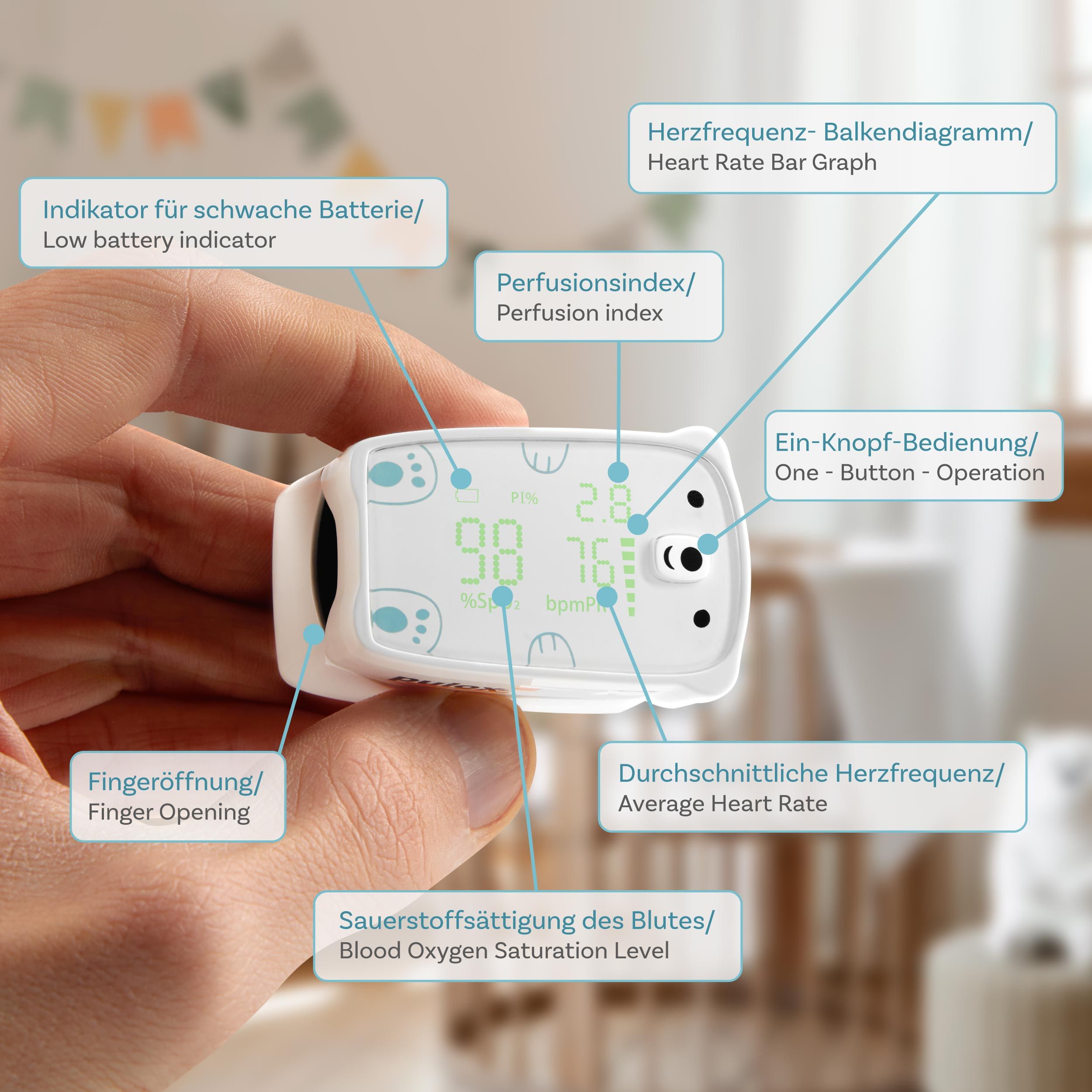 Pulox PO-235 - Finger-Pulsoximeter für Kinder mit Alarm in Weiß