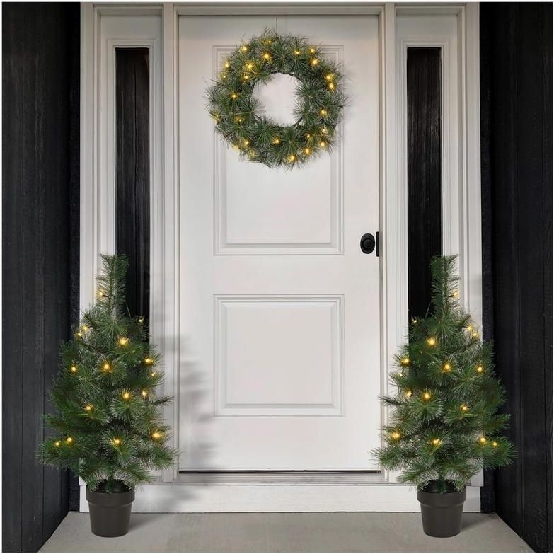 Kerstbomen - Set van 2 - 90 cm - Inclusief Krans - Ø 45 cm - Kunst