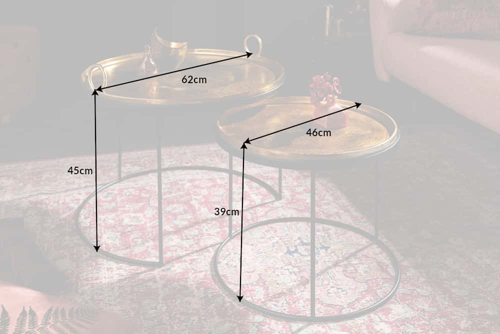 2er Set Runde Couchtische ELEMENTS 65cm gold schwarz Metall Tabletttisch Beistelltisch