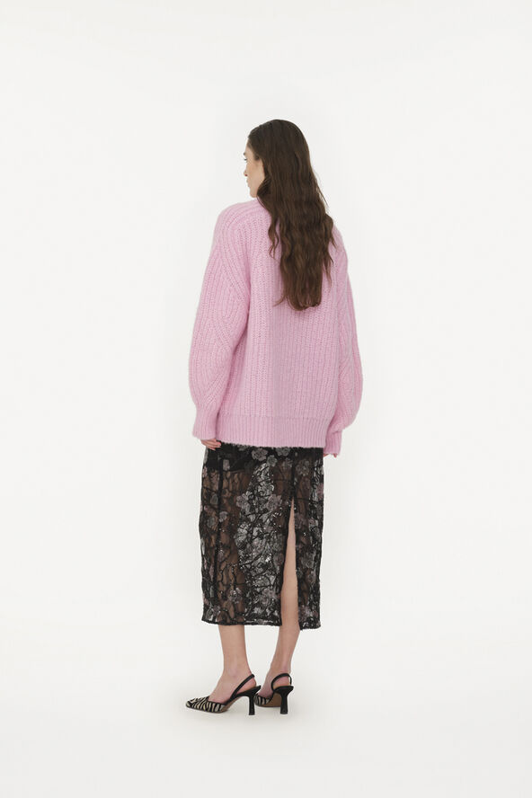 ROTATE Birger Christensen LACE MIDI SKIRT Black