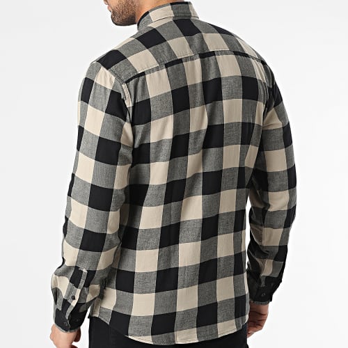 Chemise Manches Longues A Carreaux Gingham Beige Noir
