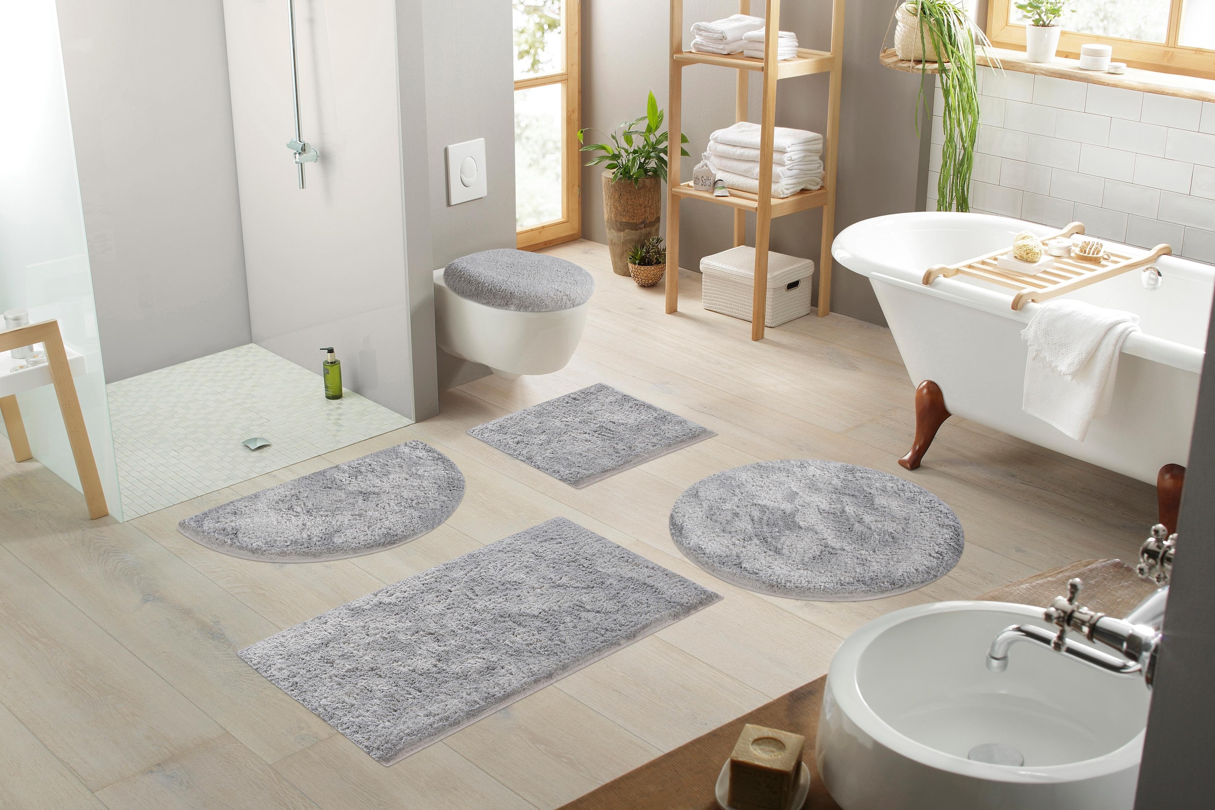 my home Badematte »Jos, Badvorleger, Badezimmer Teppich« Höhe 22 mm rutschhemmend beschichtet fussbodenheizungsgeeignet | schnell trocknend Badematten in Pastell-Farben, Badteppich als 3 teiliges Set erhältlich